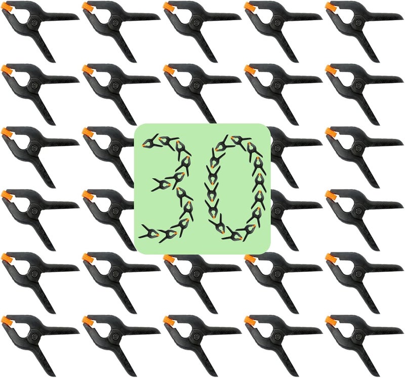 Aphila 30 Pcs 3.5 Inch Plastic Spring Clamps, Black Heavy Duty Clips, Small Spring Clamps for Backdrop Stand, Crafts, Photography, Woodworking, Home Projects, Banner, Balloon Arch, Clamp with Flexible Pads - Image 1
